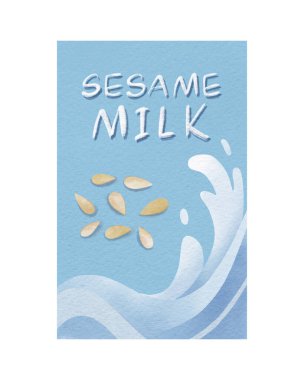 Susam alternatif süt. Süt içermeyen vejetaryen bitki temelli süt. Dijital suluboya çizimi