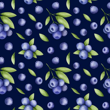 Yaban mersinli, filizli ve yeşil bir zemin bırakan pürüzsüz bir desen. Kumaş ve baskı için dijital suluboya tasarımı