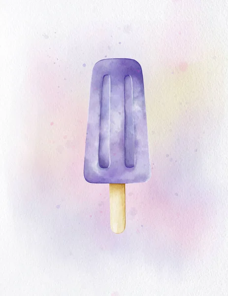 Lila Áfonyás Jégkrém Akvarell Háttérrel Nyomtatástervezés — Stock Fotó