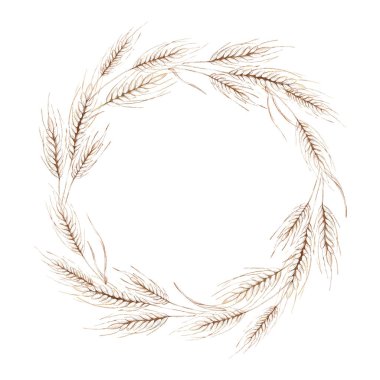 Kopya alanı olan yuvarlak buğday çelengi. Satılık şablon, yazdırma ögesi.