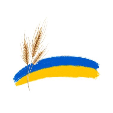Ukrayna bayrağı ve buğday başakları. Buğday hasadının sembolü. Özgürlüğün, doğurganlığın, zaferin göstergesi.