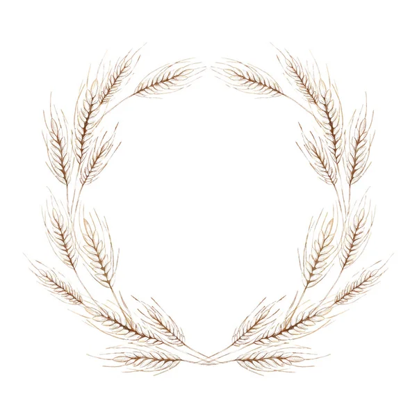圆形小麦花环 用于图形典雅风格的装饰设计 — 图库照片