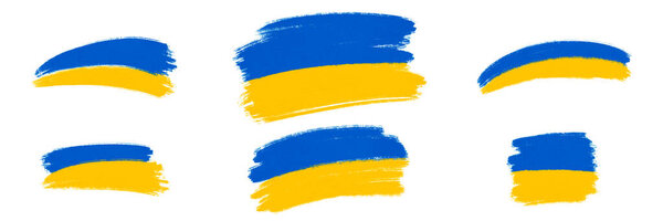 Set of the different shapes Ukrainian flag, national colors. Independence day. White color background.