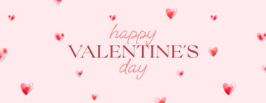 Kalpli internet sitesi için pembe yatay afiş - Sevgililer günün kutlu olsun, 14 Şubat. Dijital suluboya çizimi