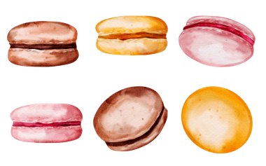 Suluboya Makarna İllüstrasyon Seti, Fransız Pasta Keki Sanat Koleksiyonu Gurme Tasarımları