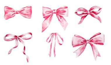 Zarif Pembe Fiyonk Suluboya Klip Sanatı Hediye Dekorasyonu için Kadın Kurdelesi İllüstrasyonu