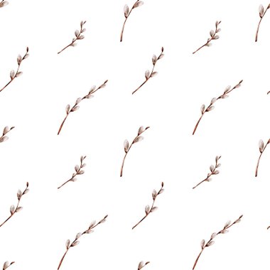 Dekoratif Willow, Watercolor İllüstrasyon İlkbahar Kutlama Kartları İçin Çiçek Açar 