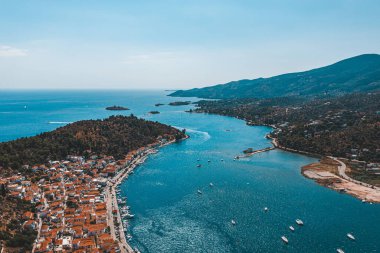 Island of Poros in Greece on background