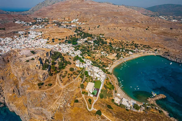 Lindos Beach Acropolis Rhodes Greece — Stock Photo, Image