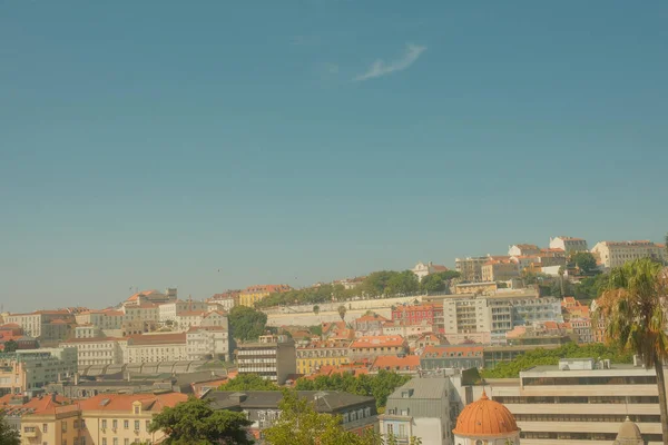Vista Aérea Cidade Lisboa Sobre Fundo Azul Céu — Fotografia de Stock