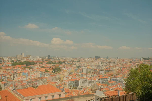 Luchtfoto Van Stad Lissabon Boven Blauwe Achtergrond — Stockfoto