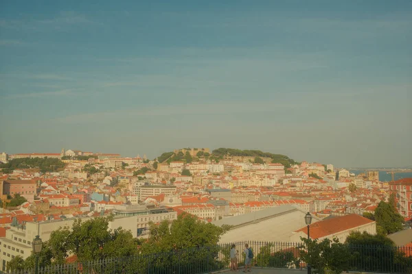 Vue Aérienne Ville Lisbonne Sur Fond Ciel Bleu — Photo