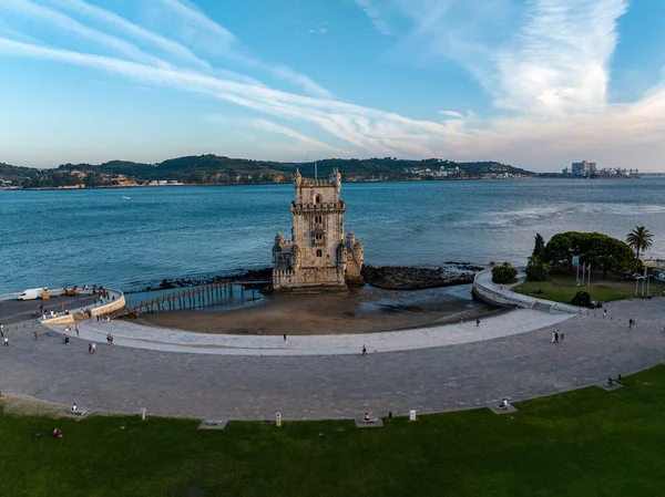 Lisbona Portogallo Giugno 2023 Veduta Aerea Drone Della Torre Belem — Foto Stock