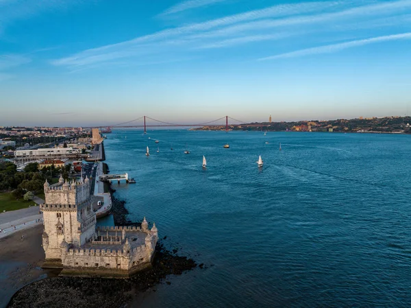 Вид Воздуха Белемскую Башню Закате Лиссабоне Португалия — стоковое фото