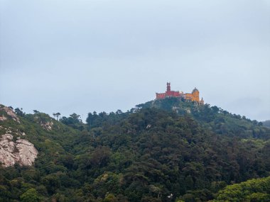 Portekiz 'in Sintra kentindeki Monserrate Sarayı' nın manzaralı kuş bakışı manzarası