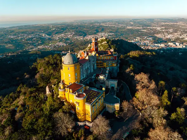 Veduta Aerea Drone Del Parco Palazzo Nazionale Pena Sintra Portogallo — Foto Stock