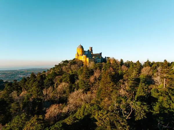 Aerial Drone View Park National Palace Pena Sintra Portugal Royalty Free Stock Photos