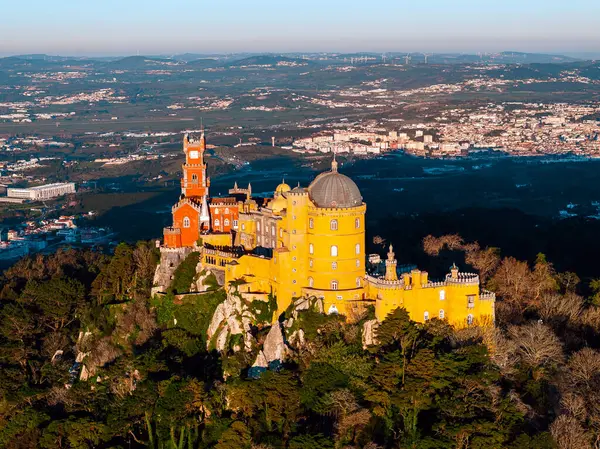 Aerial Drone View Park National Palace Pena Sintra Portugal Royalty Free Stock Photos