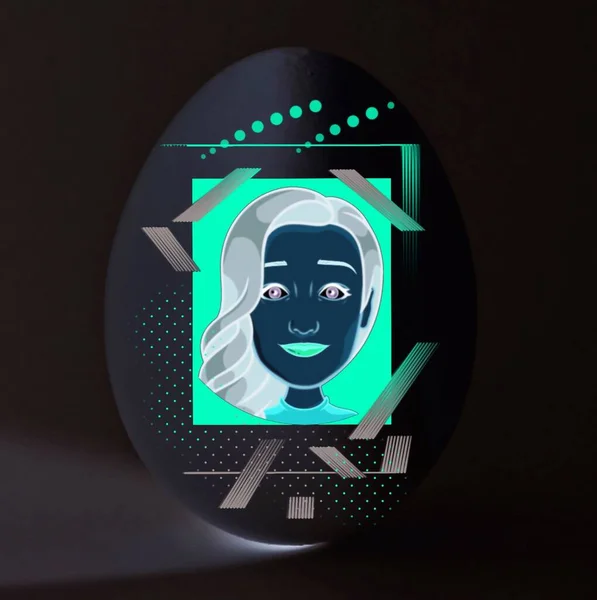 happy easter. easter egg with beauty girl face. black background