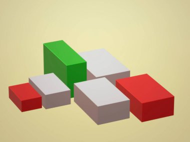 Beyaz arkaplanda izole edilmiş renkli küp bloklarının 3d görüntülenmesi.