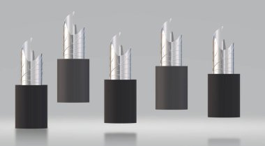 Sütunlarda gümüş vazolar. Yaşamak için zarif tasarım