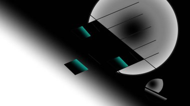 Beyaz nesnelerle soyut dinamik siyah iç mekan. 3d illüstrasyon ve canlandırma