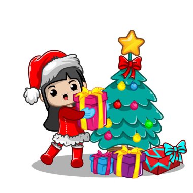 Noel 'i kutlayan tatlı bir kızın resmi.