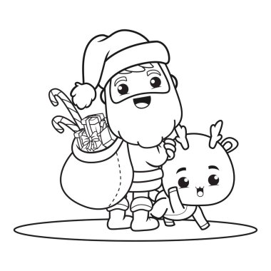 Noel Baba ve şirin geyiklerle boyama kitabı.