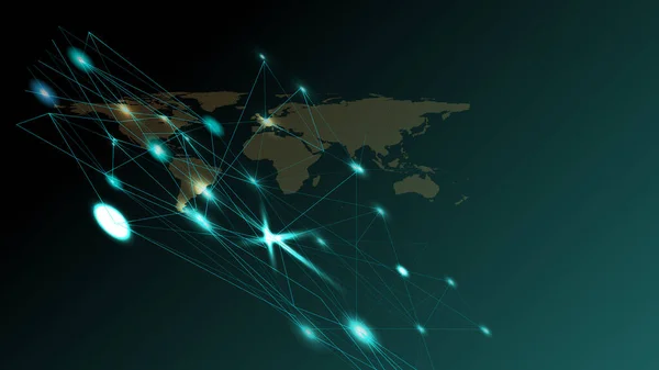 Abstract global network connection. World map point and line composition on green background.