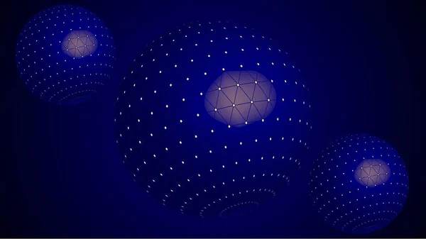 Digital technology blue sphere with connecting dots pattern network structure illustration background.