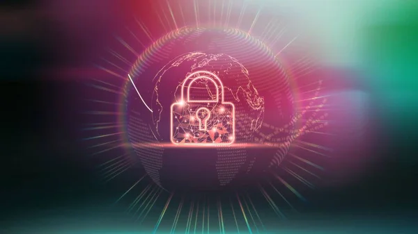 Smart technology security system of padlock lockup icon illustration background.