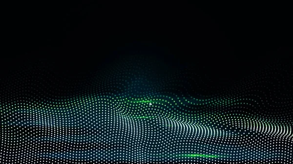 Glow white green color abstract wave dots particles illustration background.