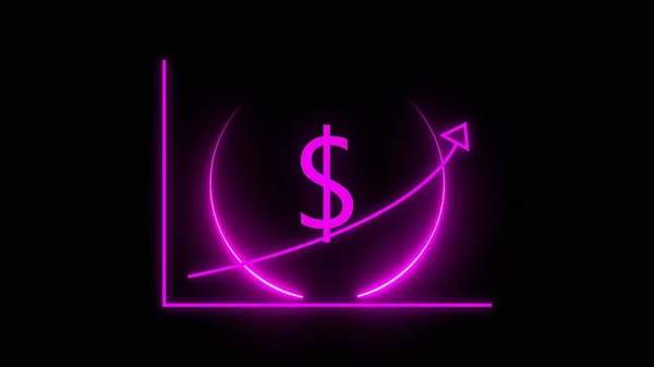 Pink color glowing business graph and success earning dollar arrow on black background.