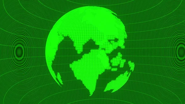 Abstract glow green color dots particles joint earth planet , world map on wave line background.