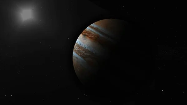 Isolated Jupiter planet on sky with glossy starry sky Day Night cycle illustration background.