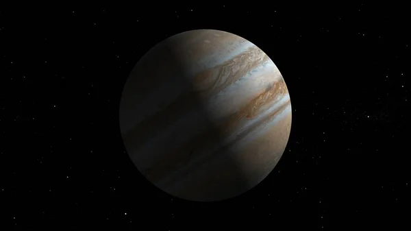 Isolated Jupiter planet on sky with glossy starry sky Day Night cycle illustration background.