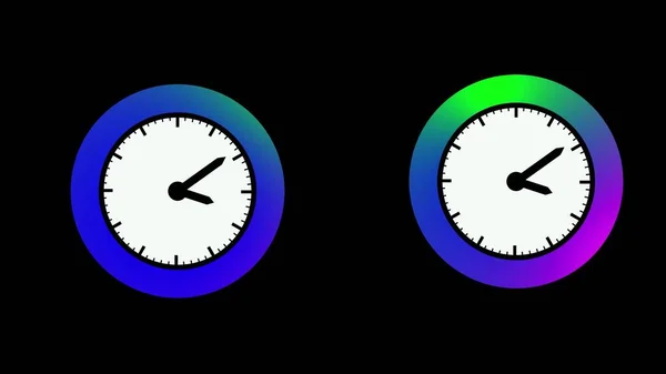 Abstract rainbow color stylish circle watch icon, white color watch and black color indicator on black background.