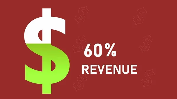 60% Dollar revenue earning on red color illustration background