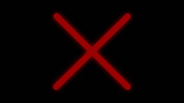 Glowing red color Cross out icon glowing neon illustration on black background.