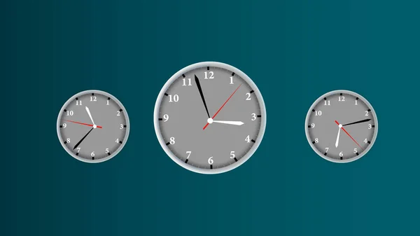 Digital round clock isolated first spent time on colorful illustration background.