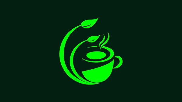 Beautiful design coffee shop / tea shop logo icon. glow green color logotype background.