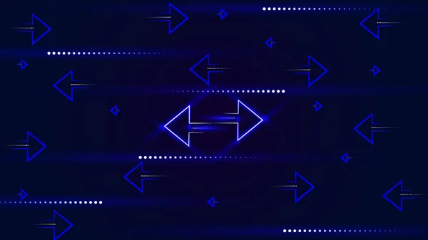 Digital technology glow blue color running arrow with dots particles on black background