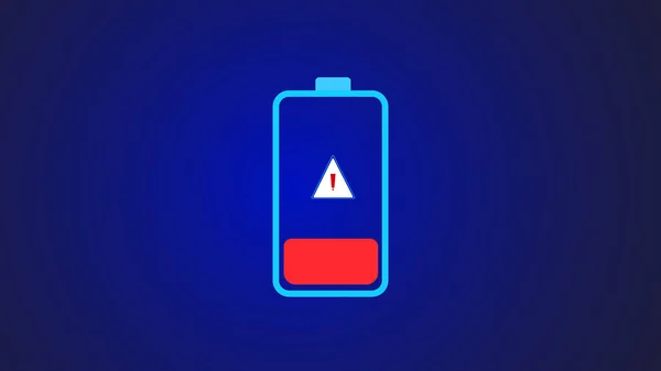 The caution of low battery icon on blue color illustration background.