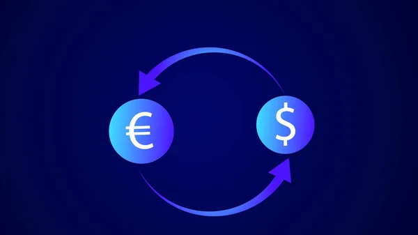 Dollar euro exchange. Euro and Dollar cash transfer symbol on dark blue color illustration background.