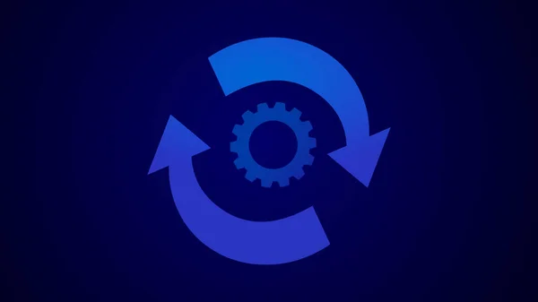 Gear wheel on round arrow icon.logotype design on dark blue background.