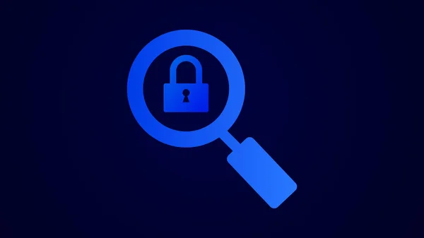Security system cyber padlock icon on magnifying glass. Digital data protection cyber security padlock icon illustration background.