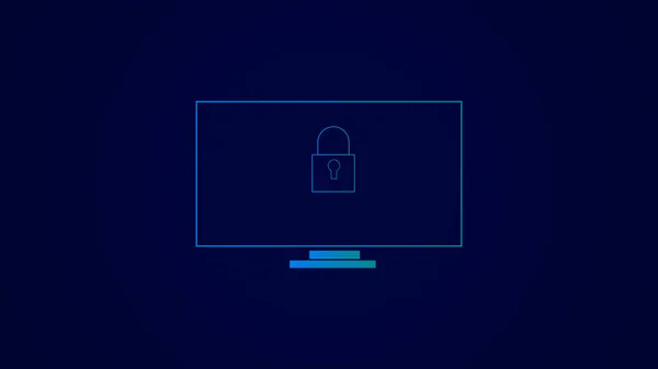 Security lock system on computer monitor icon isolated on blue color illustration background.