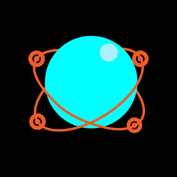 Abstract design Idealized atom symbol with colorful electrons in quantum layers around the nucleus.