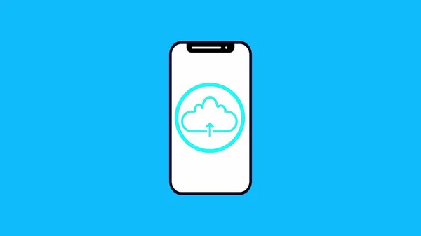 Black line smart phone with uploading cloud icon Report text file on cyan background.
