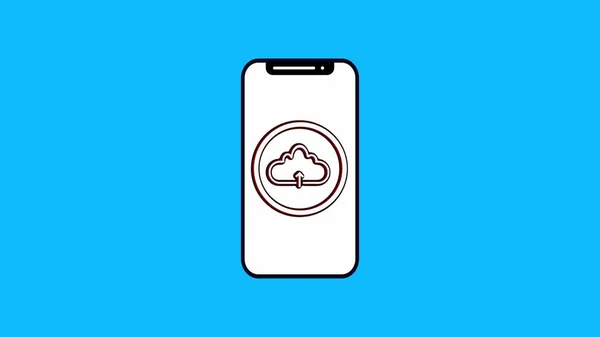 Black line smart phone with uploading cloud icon Report text file on cyan background.
